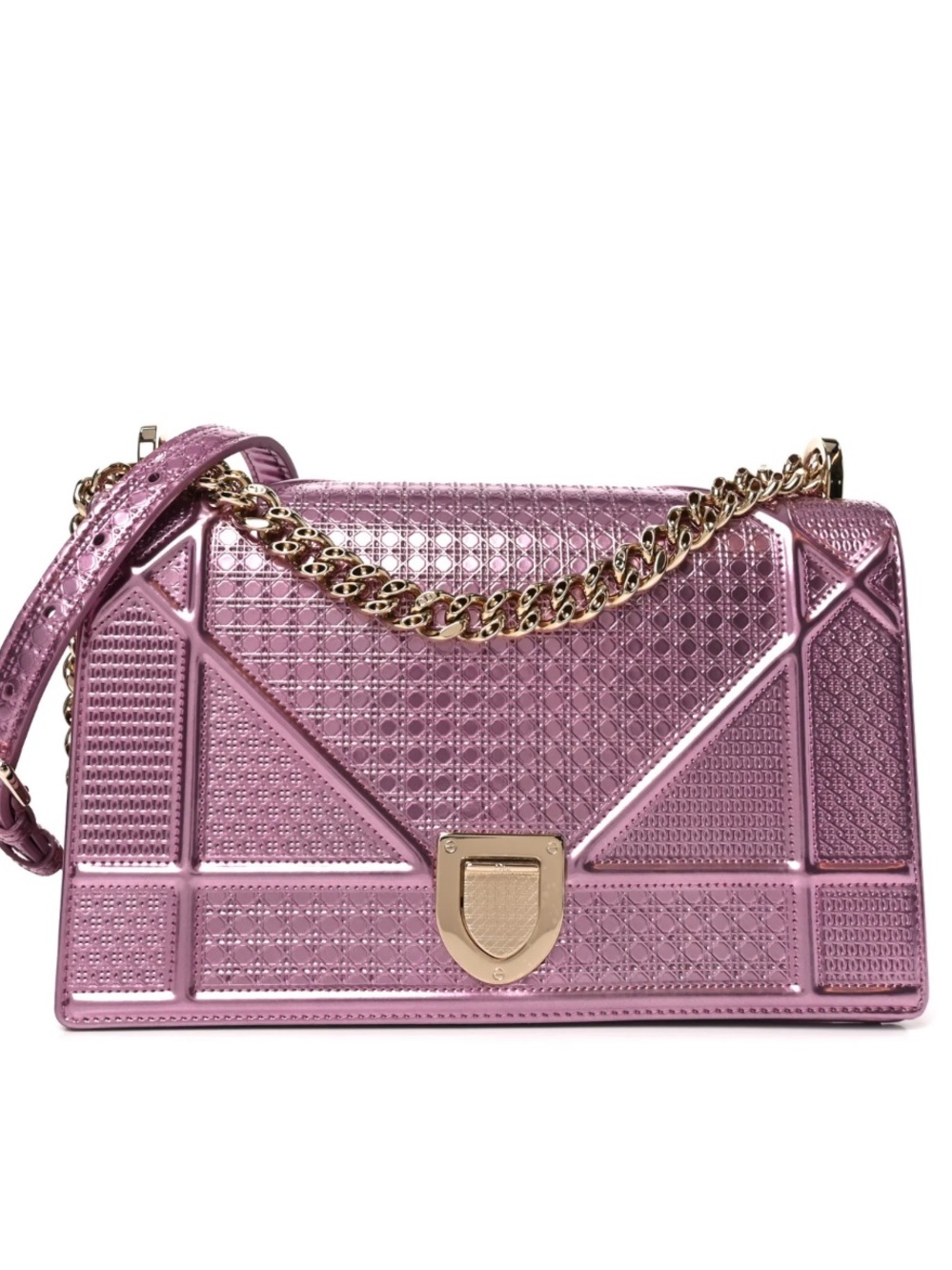 Christian Dior Metallic Pink Microcannage Gold Chain Diorama Bag
